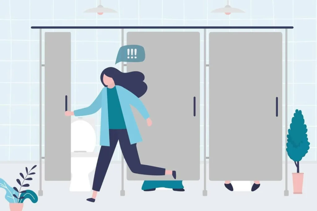 graphic of Urine incontinence Richmond upon Thames woman running to the toilet.